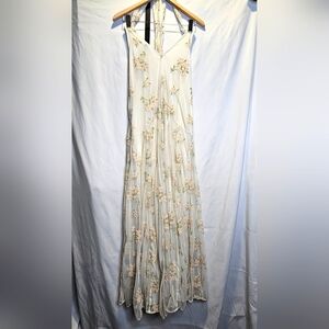 Free People Holding On Maxi Halter Dress Beaded Flowers Mesh